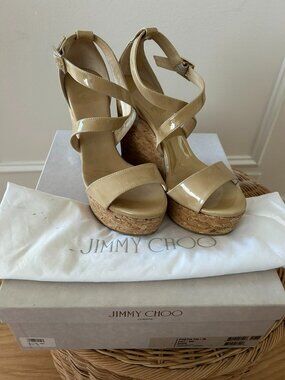 Jimmy Choo Portia 120 Nude Patent Leather Heels